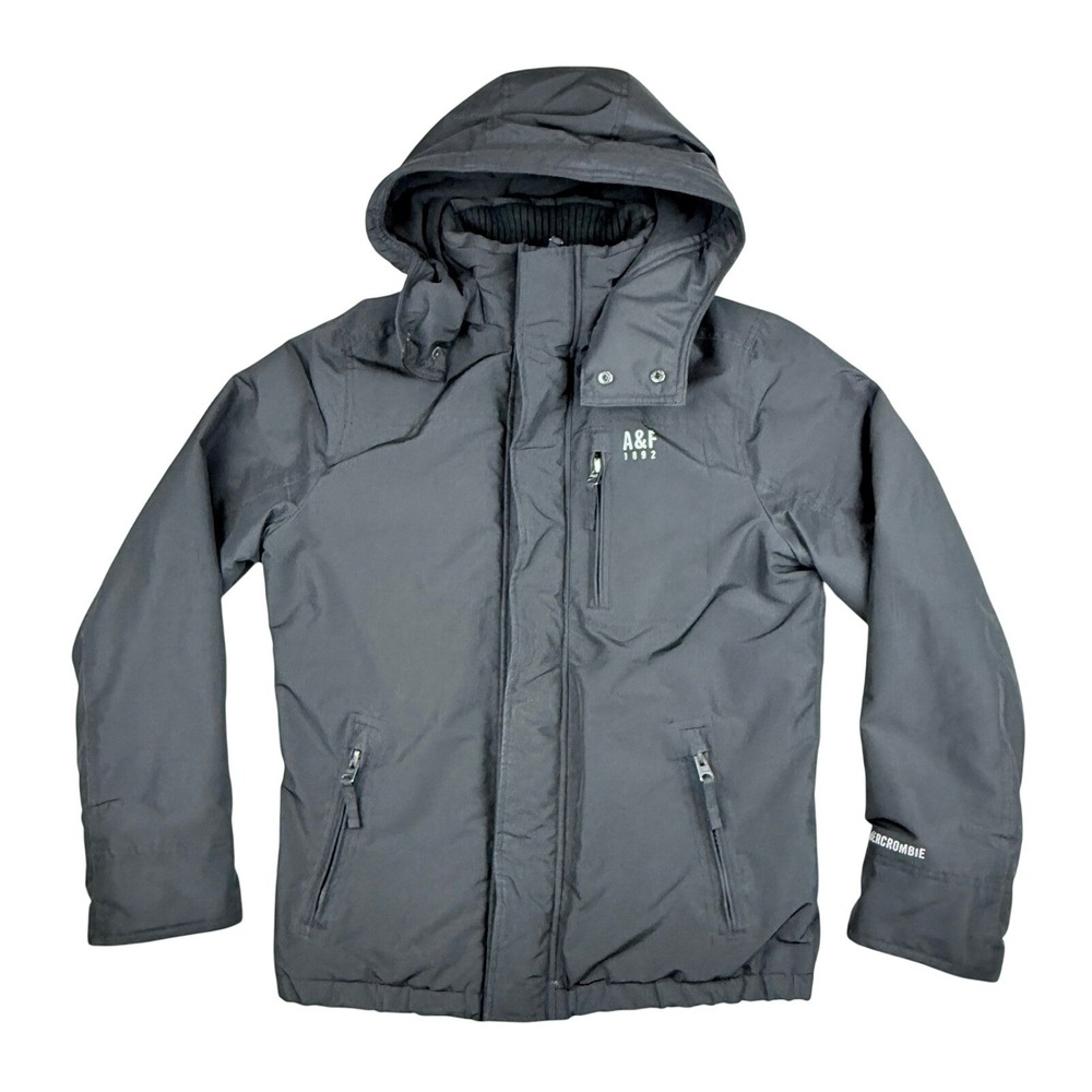 Abercrombie Weather Warrior Parka Jacket Men M Black Ripstop All-Season Hooded